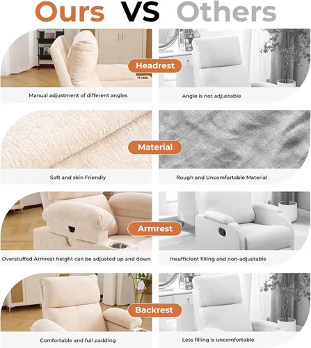 Miniatura 7 de Sillón reclinable eléctrico con balanceo para guardería con apoyabrazos ajustables, silla de lactancia con función de masaje y calor, reclinable