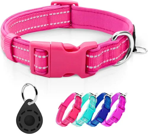 Miniatura 21 de azuza Collar reflectante para perro, de neopreno suave acolchado con anillo para etiqueta de identificación, ajustable para perros pequeños, azul