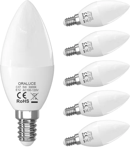 Miniatura 13 de ORALUCE Bombillas LED E12 para candelabro, equivalente a 40 W, bombillas de araña blancas frías de 6500 K no regulables, bombilla tipo B