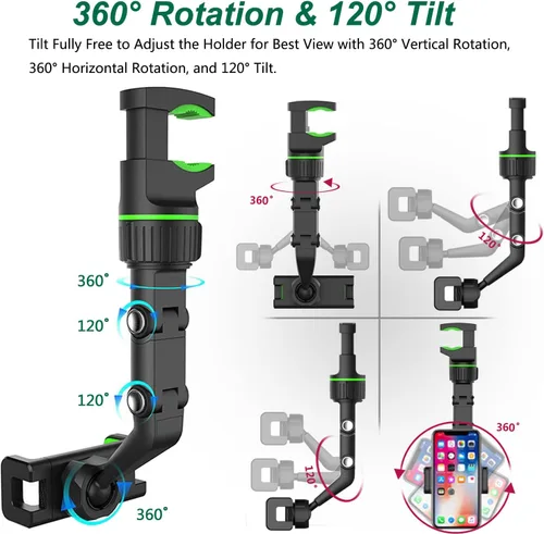 Miniatura 6 de PKYAA Soporte de teléfono para espejo retrovisor para automóvil, rotación de 360°, soporte multifuncional para teléfono y GPS, soporte universal
