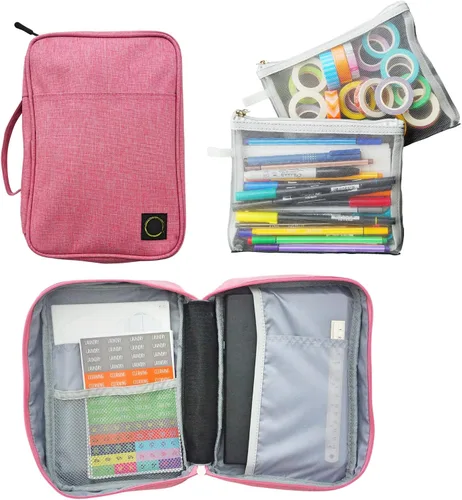 Miniatura 10 de Estuche de almacenamiento para suministros de diario Sunny Streak (Gris - Grande) - Organizador de viaje personalizado para planificador B5