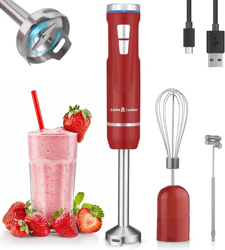 Miniatura 8 de Liebe&Lecker Batidora de inmersión inalámbrica, juego de licuadora de mano 3 en 1 con 8 velocidades, mezclador eléctrico recargable para batidos
