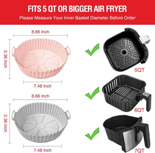 Miniatura 2 de 2 paquetes de forros de silicona para freidora de aire, olla para freidora de aire de 3 a 5 cuartos de galón, cesta de freidora de aire de silicona