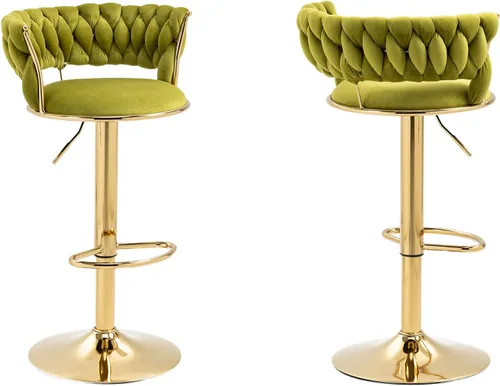 Miniatura 8 de RXR - Juego de 2 taburetes de bar de terciopelo, taburetes de bar de altura ajustable y taburete giratorio de 360°, silla de bar de cocina