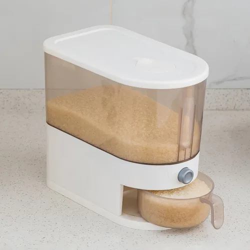 Miniatura 2 de Gagee Dispensador de arroz de 11 libras, gran contenedor de almacenamiento de granos con tapa, cilindro de medición a prueba de humedad, dispensador