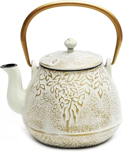 Miniatura 15 de Tetera, tetera japonesa de hierro fundido TOPTIER con infusor para hojas sueltas y bolsitas de té, tetera de hierro fundido segura para estufa Blanco