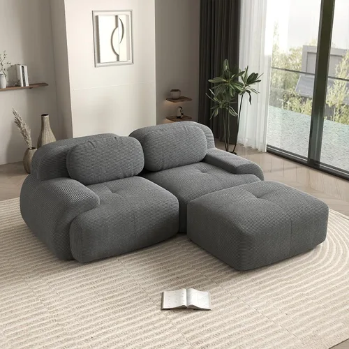 Miniatura 87 de Sofá biplaza moderno de 80 pulgadas para sala de estar, sofá de pana en forma de nube con asiento profundo, sofá modular negro, sofás de dos plazas