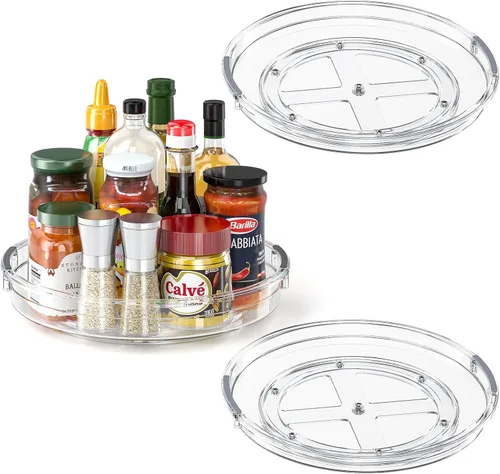 Miniatura 14 de LAMU Paquete de 2 organizadores giratorios Lazy Susan para gabinete, 10.6'' 9.25'' organizador de condimentos para refrigerador, despensa de cocina