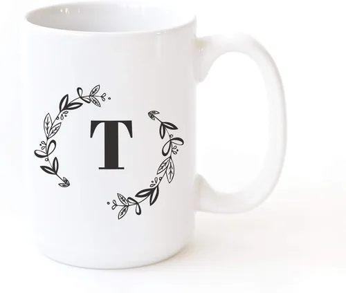 Miniatura 12 de The Cotton & Canvas Co. Botánico personalizado monograma inicial letra A taza de café porcelana cerámica taza de café para ella, para él