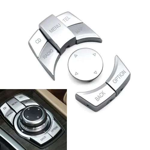 Miniatura 8 de Fundas de botón de control multifunción CIC iDrive CIC iDrive, color negro, 6 unidades, tapas de menú de consola central, repuesto para BMW