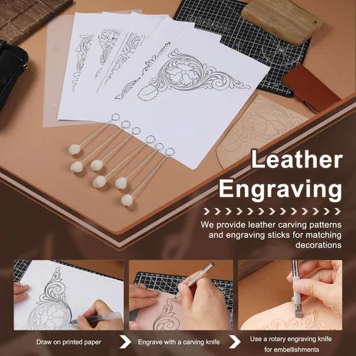 Miniatura 7 de BUTUZE Herramientas de cuero, kit de manualidades de cuero con estante de herramientas de cuero, kit de herramientas de trabajo de cuero
