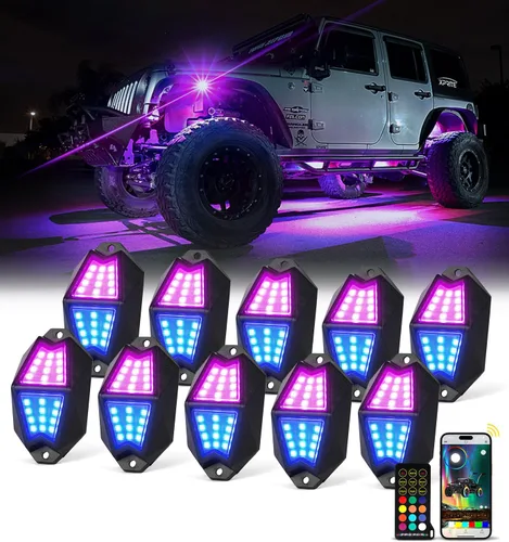 Miniatura 9 de Xprite 4 Vainas Luces LED RGB Rock, Aluminio Ángulo Amplio 220° con Control Remoto APP/RF Efecto de Secuencia, Sincronización de Música y Señales