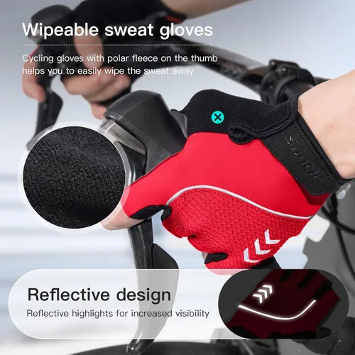 Miniatura 5 de Santic Guantes de ciclismo para adultos, guantes de ciclismo de medio dedo con almohadilla antideslizante que absorbe los golpes, guantes
