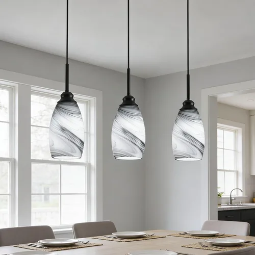 Miniatura 15 de Lámpara colgante industrial con pantalla de cristal, color negro mate, iluminación colgante ajustable estilo retro industrial, luz colgante, lámpara