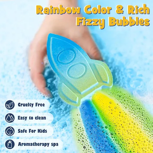 Miniatura 3 de Toylink Bombas de baño espaciales para niños con sorpresa en el interior, paquete de 8 bombas de baño de galaxia con juguetes espaciales para niños