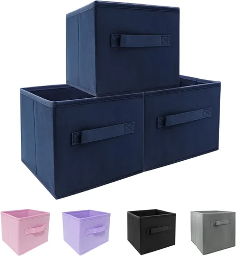 Miniatura 19 de EBIGIC Contenedores de almacenamiento negros de 9.0 x 7.5 x 7.5 pulgadas, tamaño pequeño Fabirc plegable, organizador de juguetes para armario, paño