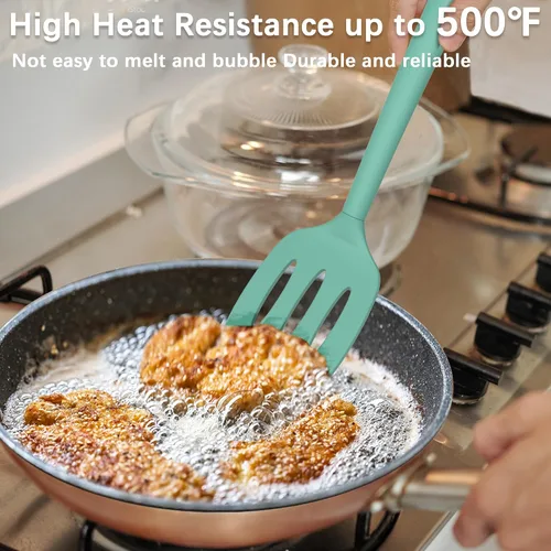 Miniatura 3 de Coukre Juego de 2 espátulas de silicona, resistentes al calor, sin BPA, espátulas de cocina sólidas y ranuradas para sartenes antiadherentes