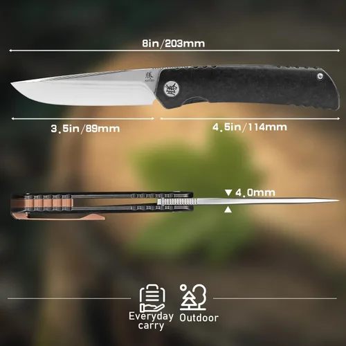 Miniatura 7 de KATSU Navaja de bolsillo japonesa plegable, hoja de acero ZDP-189 de 17 capas con molino convexo, mango y clip de aleación de titanio, traba, funda