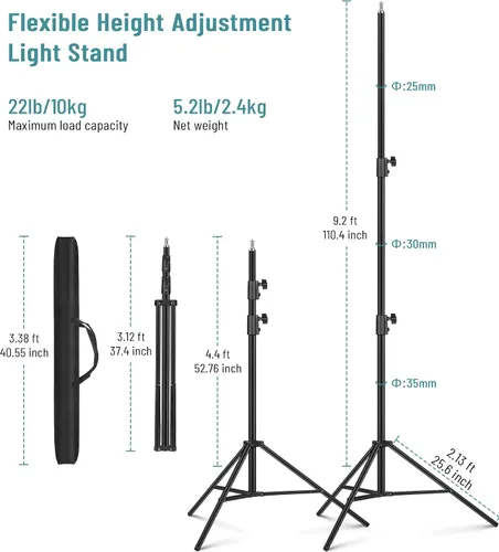 Miniatura 2 de Soporte de luz para fotografía, trípode resistente, soporte de iluminación de aluminio de 9.2 pies para Relfectors, retrato fotográfico, caja