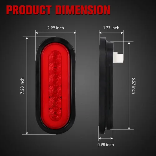 Miniatura 7 de Luces traseras LED ovaladas rojas de 6 pulgadas, luces traseras de remolque, luces traseras de remolque de montaje en superficie, luces