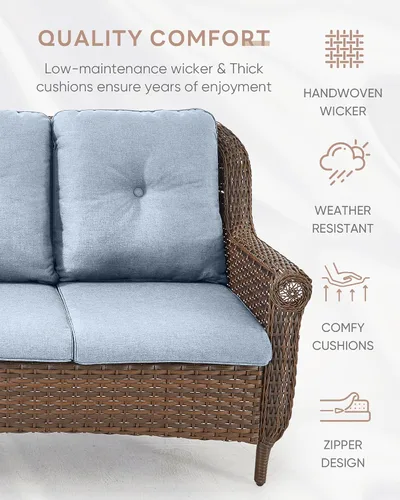 Miniatura 4 de Sofá de mimbre para patio, sofá de mimbre para exteriores, resistente para todo tipo de clima, sofás para 2 personas con respaldo alto y cómodos