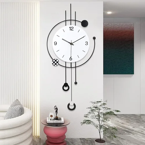 Miniatura 6 de Reloj de pared grande y moderno para decoración de sala de estar, reloj decorativo grande de pared de péndulo, funciona con pilas, no hace tictac