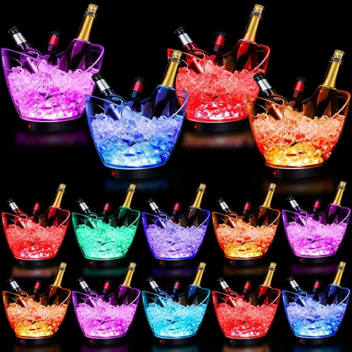 Miniatura 11 de Umigy Cubo de hielo de plástico transparente de 5L LED de 5 L, luz de gran capacidad, enfriador LED colorido RGB con luces para champán, vino