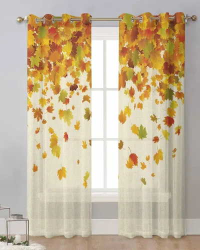 Miniatura 12 de Cortinas traslúcidas de hojas de eucalipto de 39 pulgadas de largo, juego de 2 paneles de cortinas para cocina, dormitorio, sala de estar, pasillo