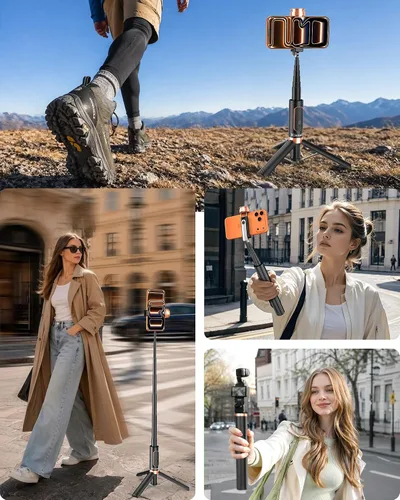 Miniatura 6 de Trípode selfie stick para iPhone y Android, soporte de trípode portátil para teléfono con control remoto Bluetooth, apertura de un clic, compacto