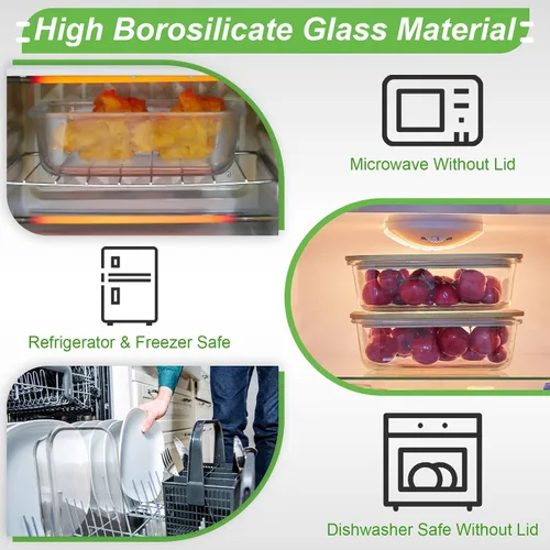 Miniatura 3 de 5 recipientes de vidrio para almacenamiento de alimentos con tapas de bambú de 36 onzas/35.2 fl oz, recipientes herméticos para microondas, horno