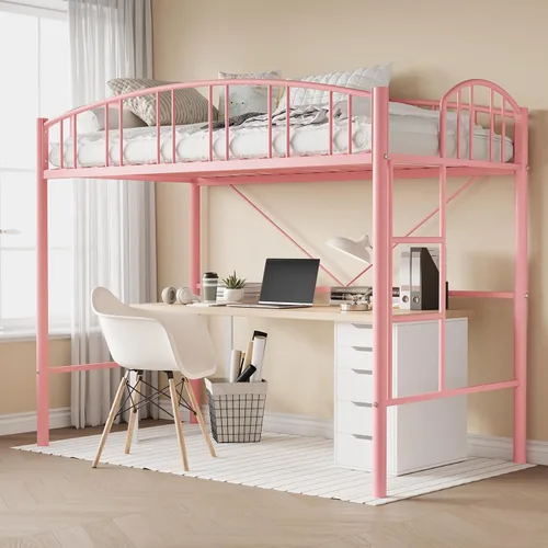 Miniatura 9 de GAOMON Cama alta tamaño individual con peldaño de escalera plana, barandilla de seguridad arqueada, marco de cama de metal alto, soporte de listones