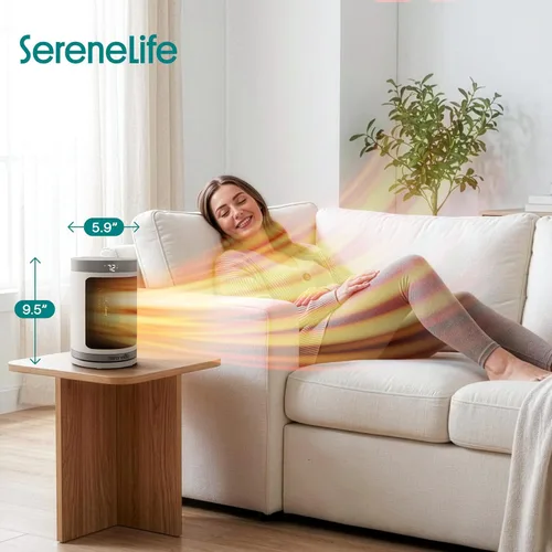 Miniatura 7 de SereneLife Calentador de espacio portátil – Calentador eléctrico de cerámica PTC de 1500 W con termostato, control remoto, temporizador de 12 horas