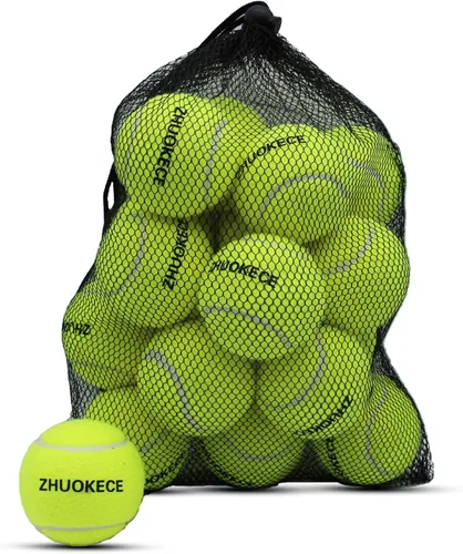 Pelotas de tenis, paquete de 18 pelotas de entrenamiento con bolsa de malla para un fácil transporte, pelotas de práctica para perros y mascotas,