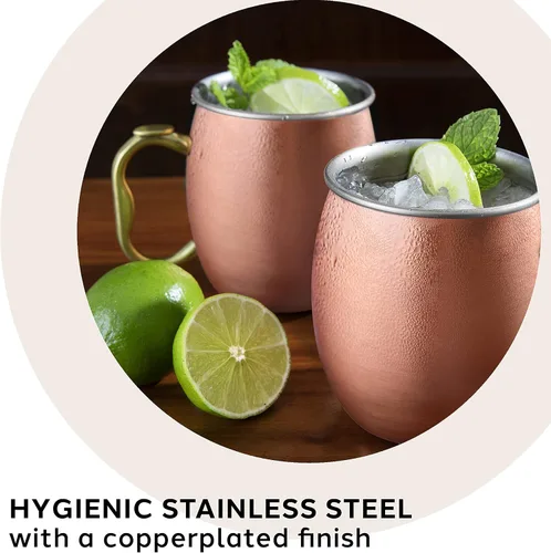 Miniatura 2 de Oggi Juego de 2 tazas de Moscow Mule de acero inoxidable chapadas en cobre de 20 onzas con mango EZ-Grip, carrito de cóctel y accesorios de bar