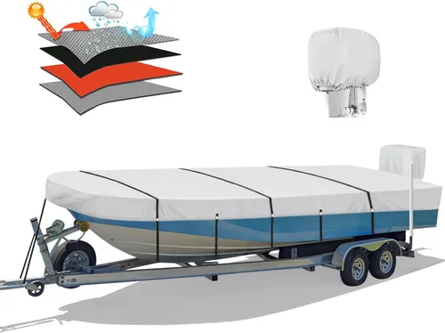 Solim Cubierta de 16 pies para bote Jon con cubierta para motor, lona de poliéster impermeable de 1200D y PU de grado marino resistente para Gris
