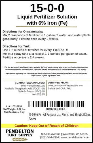 Miniatura 2 de Pendelton Turf Supply Inc. 15-0-0-6 Fe Solución de fertilizante de hierro líquido multiusos para césped más oscuro, verde y plantas y arbustos