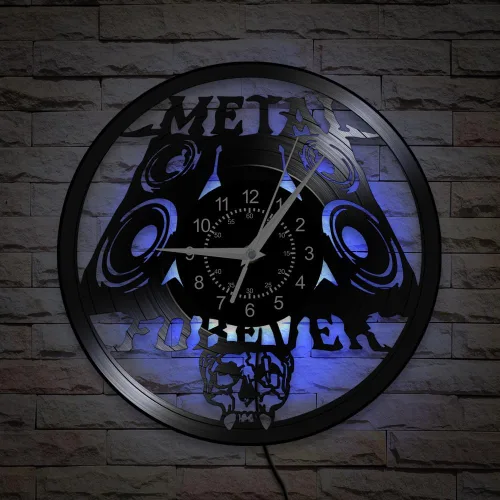 Miniatura 3 de Reloj de pared de música de metal pesado, 12 pulgadas, 7 tipos de reloj de pared LED de música rock, reloj de pared de cuarzo silencioso sin tictac