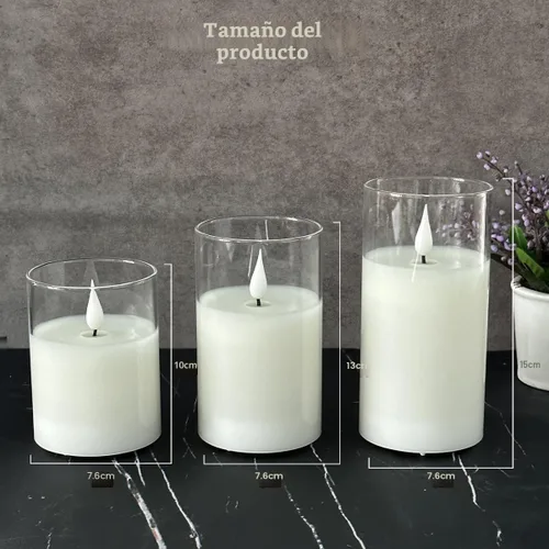 Miniatura 6 de LEDHOLYT Velas recargables de cristal sin llama, regalos para mujeres, juego de 3, luz LED parpadeante realista, control remoto y temporizador