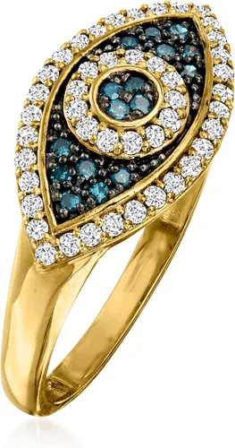 Miniatura 3 de Ross-Simons 0.30 ct. t.w. Blue and White Diamond Evil Eye Ring in 14kt Yellow Gold