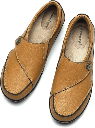 Miniatura 4 de Geoeleph Mocasines casuales para mujer, cómodos y cómodos para caminar, mocasines de cuero para conducir