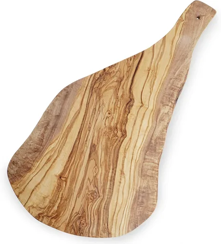 Forest Decor Tabla de servir de madera de olivo, tabla de quesos de madera, tabla de servir con asa, tabla de charcutería de cocina tallada a mano