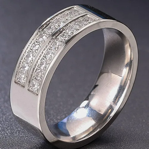 Miniatura 3 de Jude Jewelers Anillo de boda de acero inoxidable de media eternidad para aniversario, Metal, Zirconia cúbica