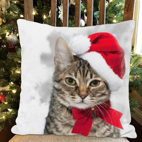 Miniatura 3 de SPXUBZ - Funda de almohadón navideño con gato de vacaciones de invierno con gorro rojo de Santa, funda cuadrada para sofá, cama, silla o sofá cama