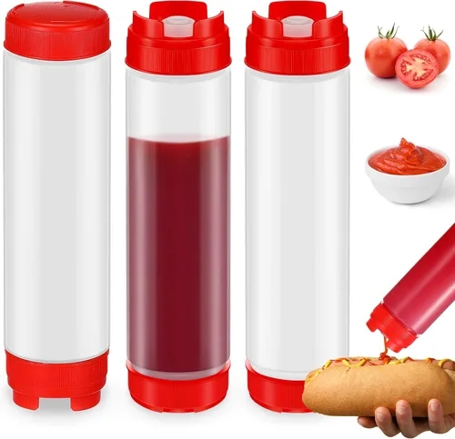 Miniatura 7 de Sabary 3 unidades de botellas exprimibles de plástico invertidas de 16 oz, dispensador recargable con válvula grande para condimentos, botella