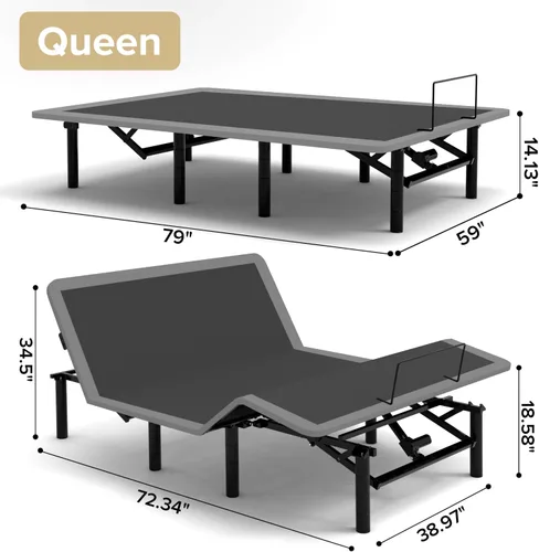 Miniatura 2 de Base de cama ajustable Queen – Base eléctrica ajustable con control remoto inalámbrico, gravedad cero y masaje, carga USB y almacenamiento debajo