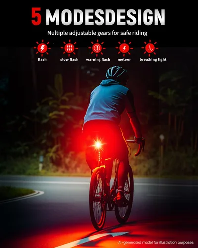 Miniatura 4 de DARKBEAM Luz trasera inteligente para bicicleta, con sensor de freno/luz, recargable USB-C, IP64 impermeable, 5 modos de luz, luz trasera