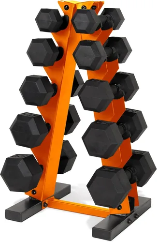 Miniatura 25 de CAP Barbell Juego de mancuernas hexagonales recubiertas de 150 libras con estante vertical Múltiples opciones Estante azul