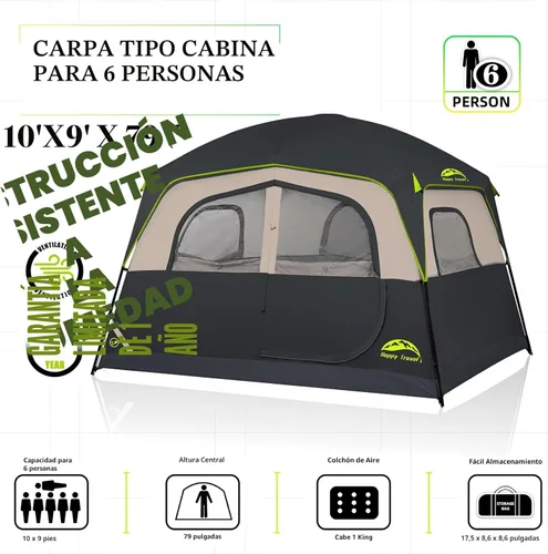 Miniatura 2 de Happy Travel Tent 6 Person Tents for Camping, Waterproof Easy Setup Camping Tent with Rainfly, Portable Large Family Cabin Tent with 5 Large Mesh