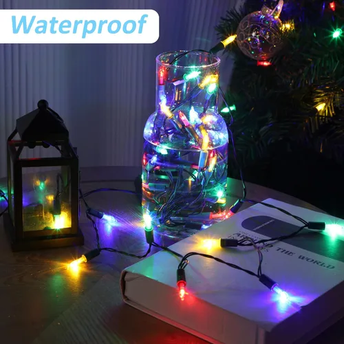 Miniatura 4 de Blissun Luces de Navidad, juego de 50 luces de alambre verde, mini cadena de luces de Navidad a pilas con 8 modos, luces de hadas de 16 pies