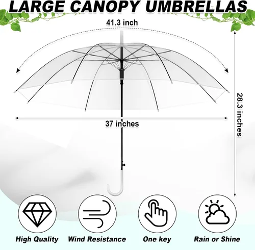 Miniatura 2 de Paquete de 60 sombrillas transparentes de boda transparentes a granel, paraguas de palo abierto automático, resistente al viento, impermeable